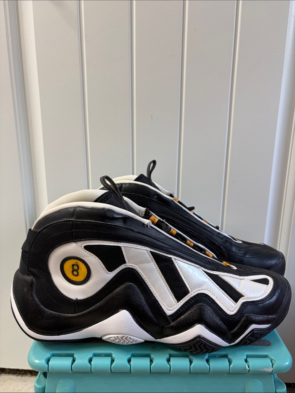 Men's Black and White Basketball Shoes with Yellow Accent